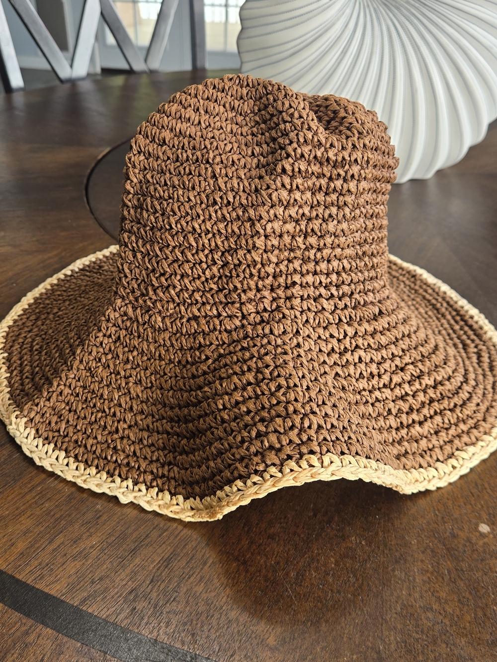 Universal Thread Brown Crochet Sun Hat with Natural Trim